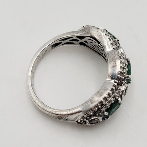 Chuck Clemency STS Sterling Silver Green Emerald CZ Accent Petite Ring Sz 8 Vtg - Picture 6 of 6